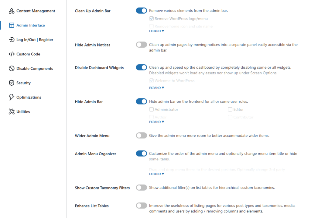dashboard of admin site enhancement