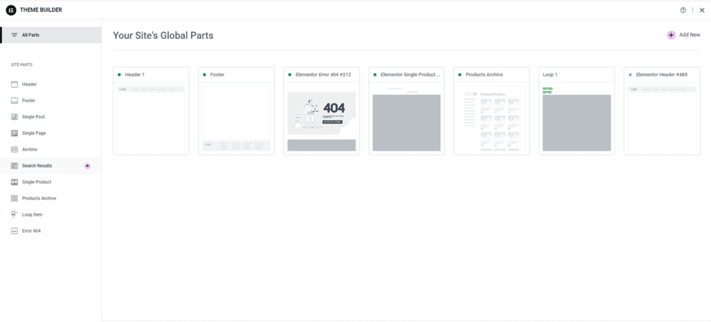 Elementor theme builder screenshot