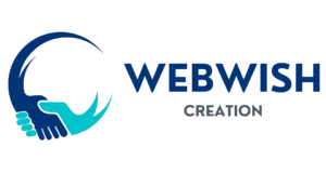 Web Wish Creation logo featuring two stylized hands forming a circular shape on the left, symbolizing connection and collaboration, accompanied by the brand name 'Web Wish Creation' in bold typography on the right.