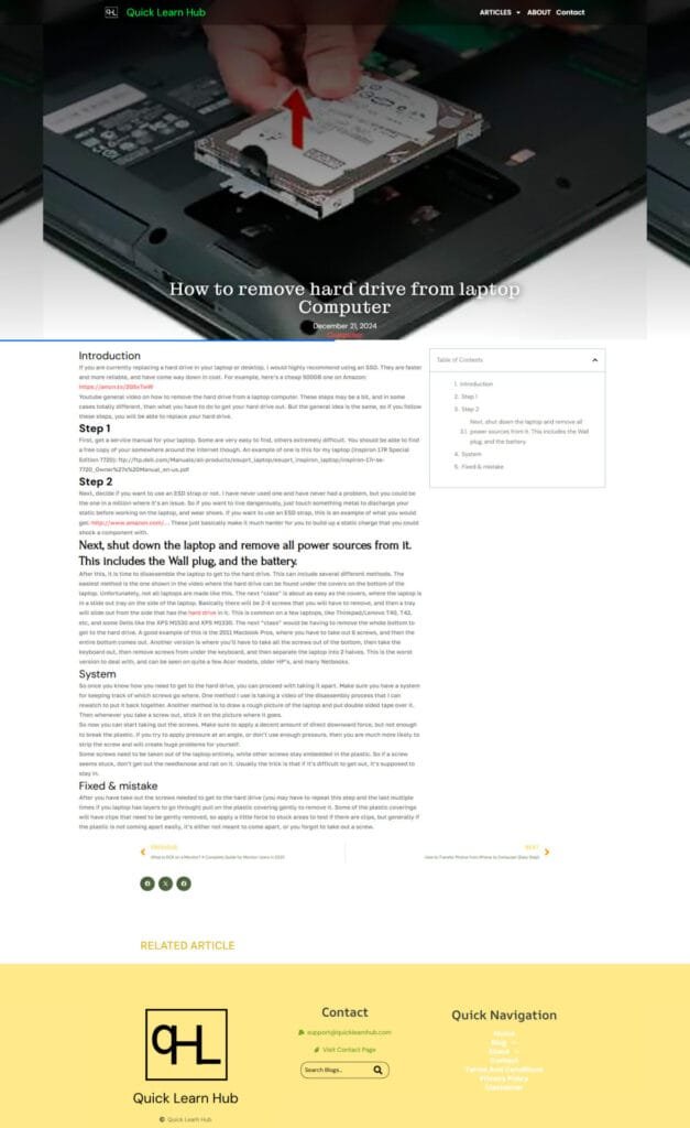 single blog page image of a website